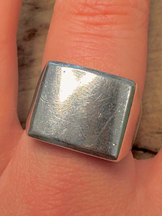 Vintage Signet Square 935 Silver Size T Ring