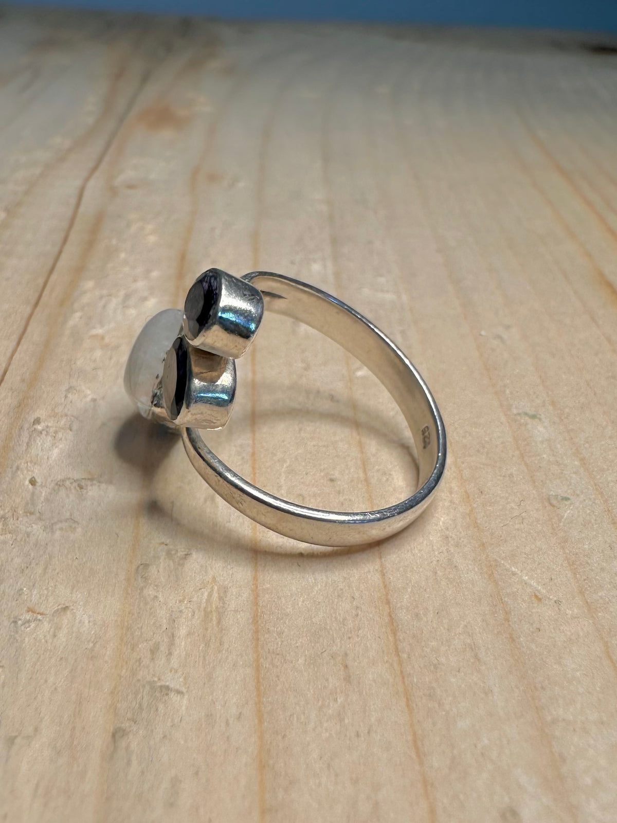 Rainbow Moonstone & Amethyst Boho 925 Sterling Silver Size Q Ring