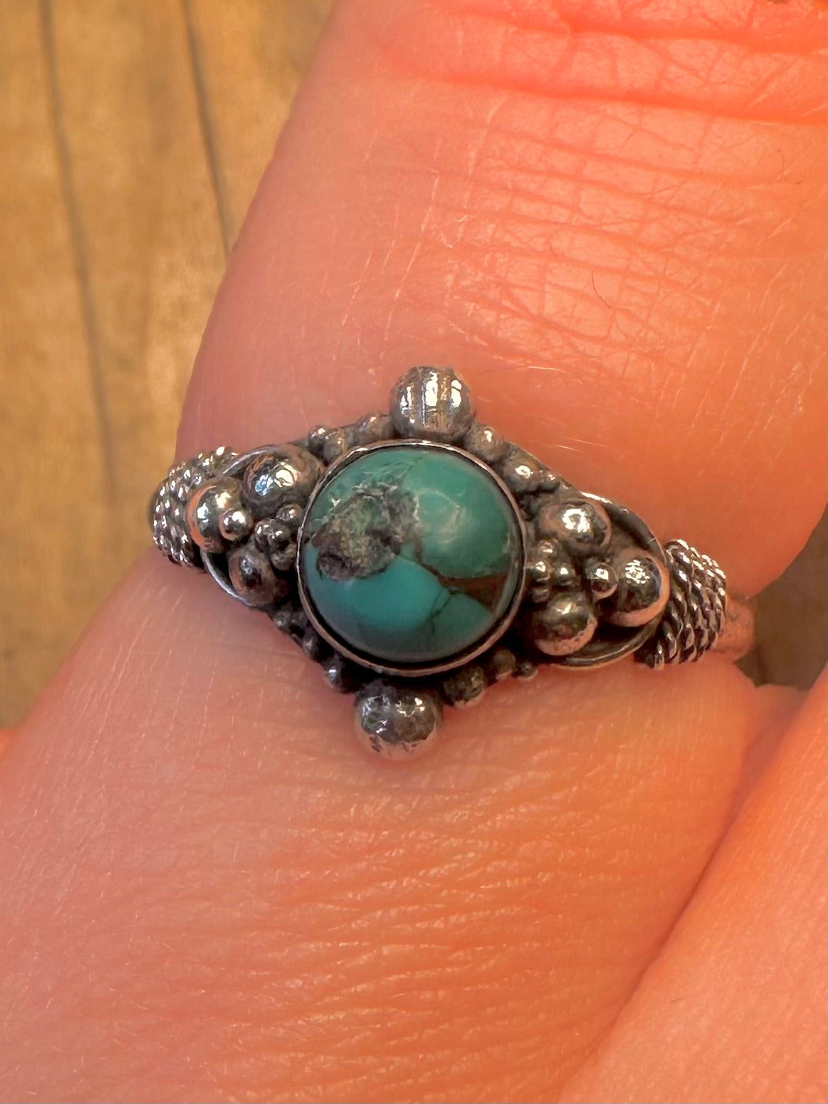 Vintage Raw Turquoise 925 Sterling Silver Size N1/2 Ring