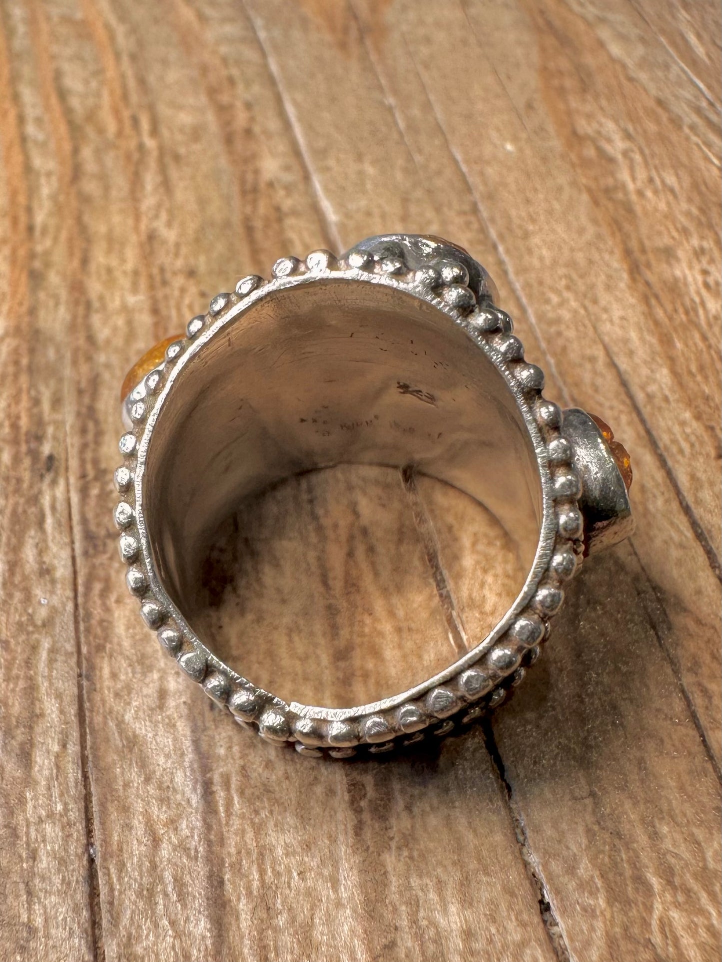 Vintage Raw Amber Bohemian Chunky 925 Sterling Silver Size N Ring