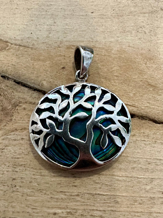 Vintage Abalone Tree 925 Silver Pendant