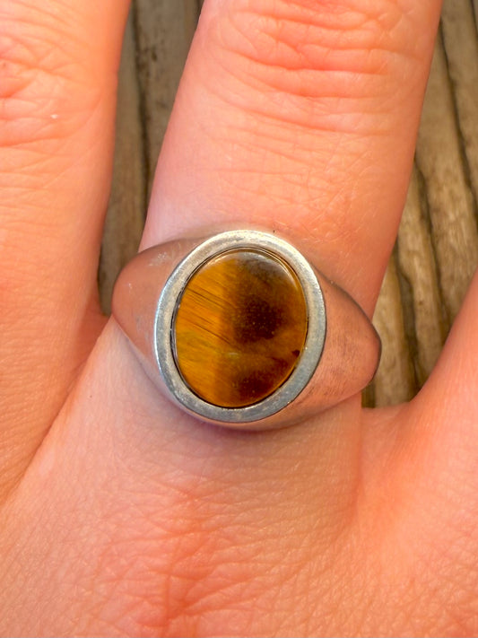 Tigers Eye Signet 925 Sterling Silver Size Z Ring