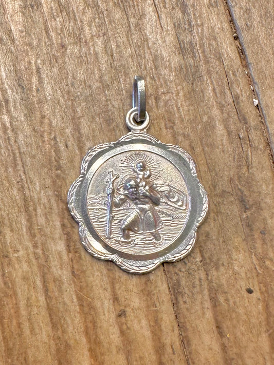 St Christopher Scolloped 925 Sterling Silver Pendant