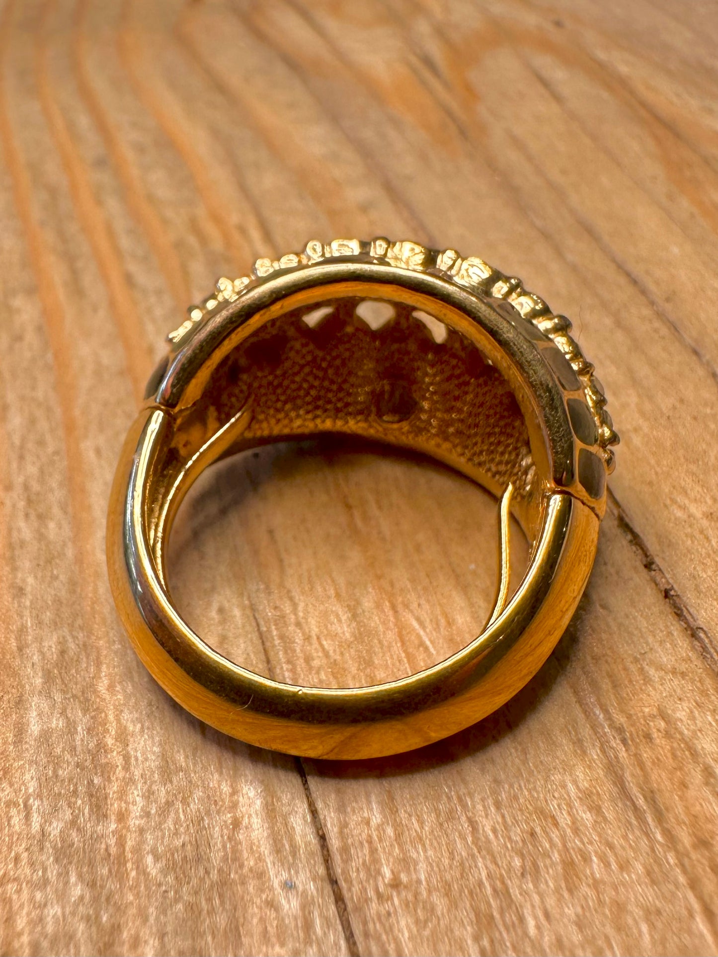 Vintage Black and Green Enamel White Stone Gold Tone Cocktail Size N Costume Ring