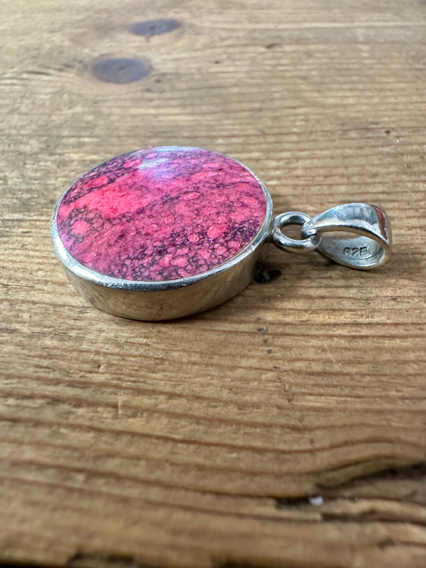 Modernist Pink and Black Circle 925 Silver Pendant