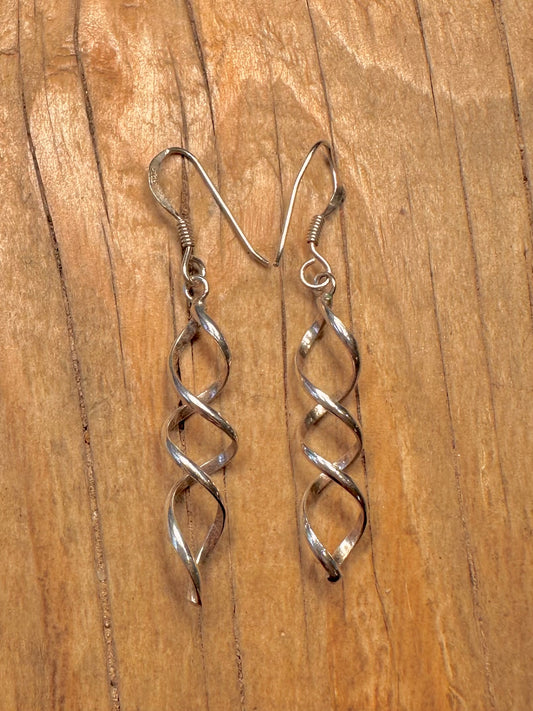 Modernist Twisted Dangle 925 Sterling Silver Earrings
