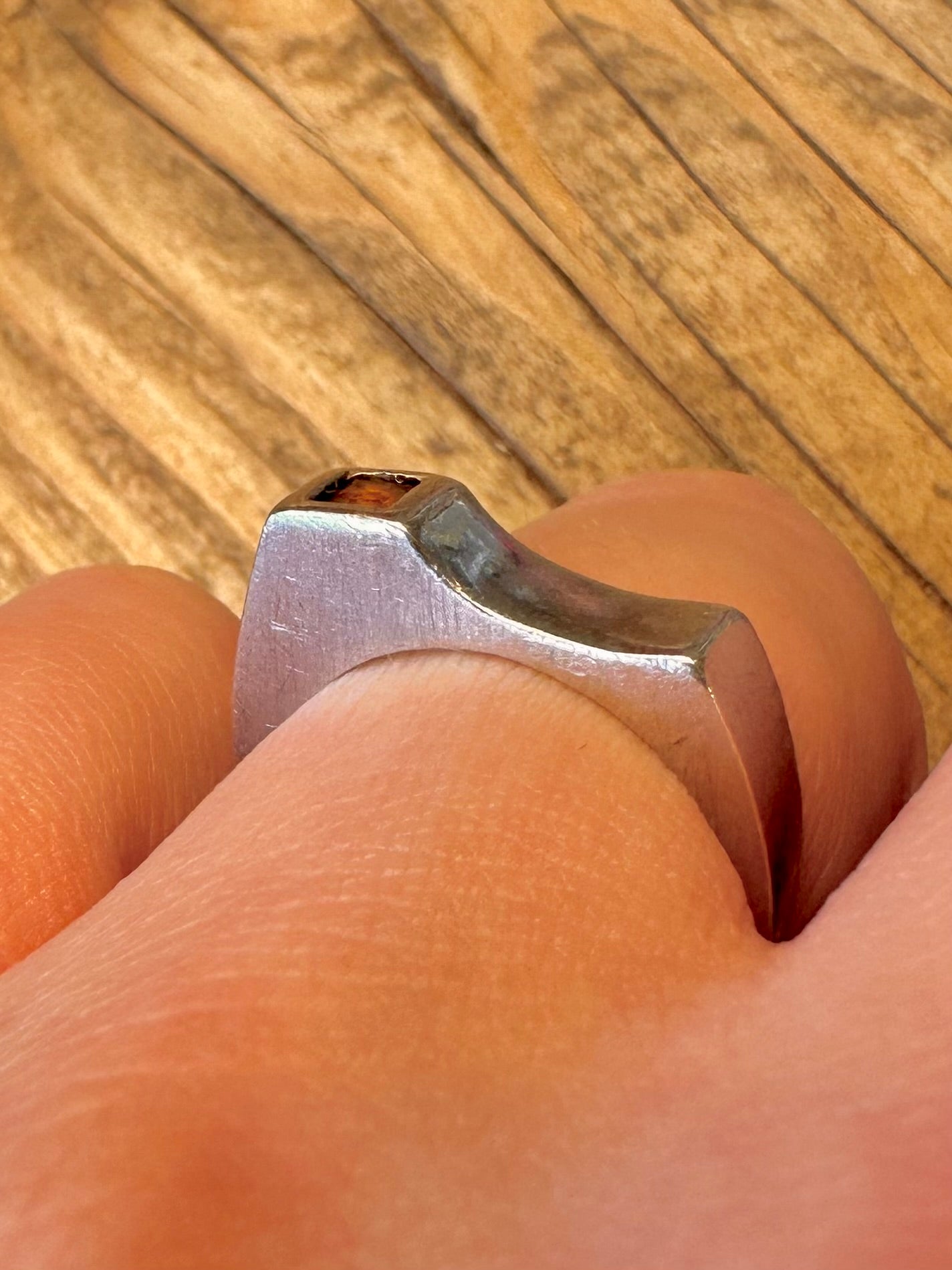 Abstract Orange Stone 925 Sterling Silver Size O Ring