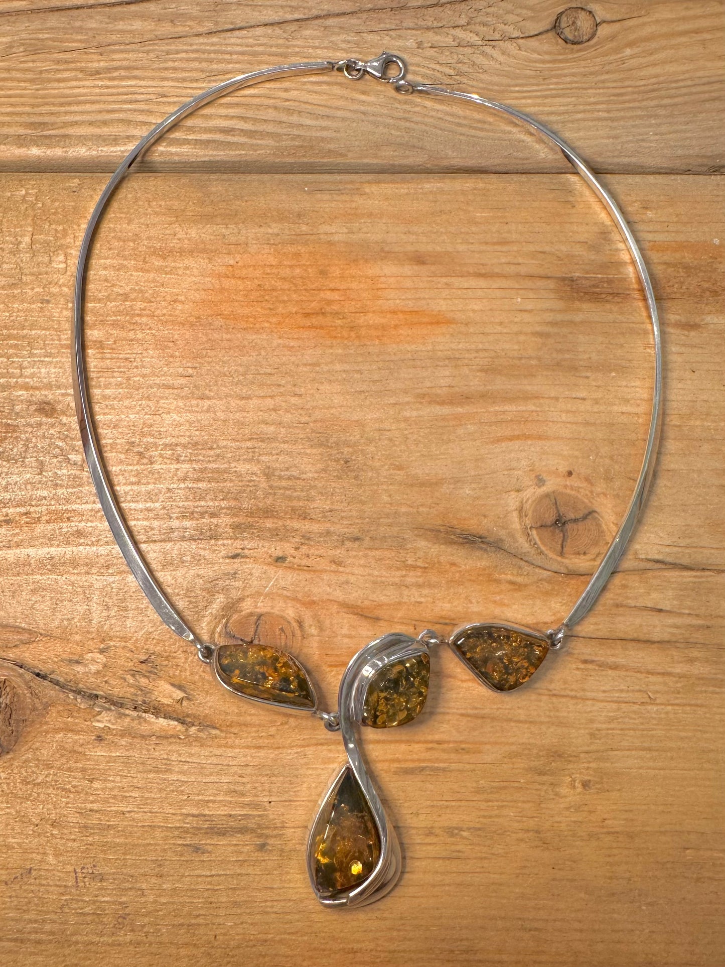 Modernist Amber Collar 925 Silver Necklace