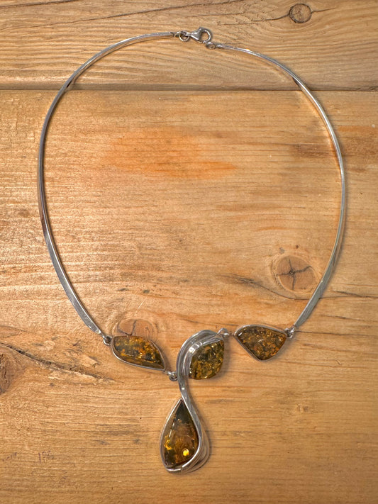 Modernist Amber Collar 925 Silver Necklace