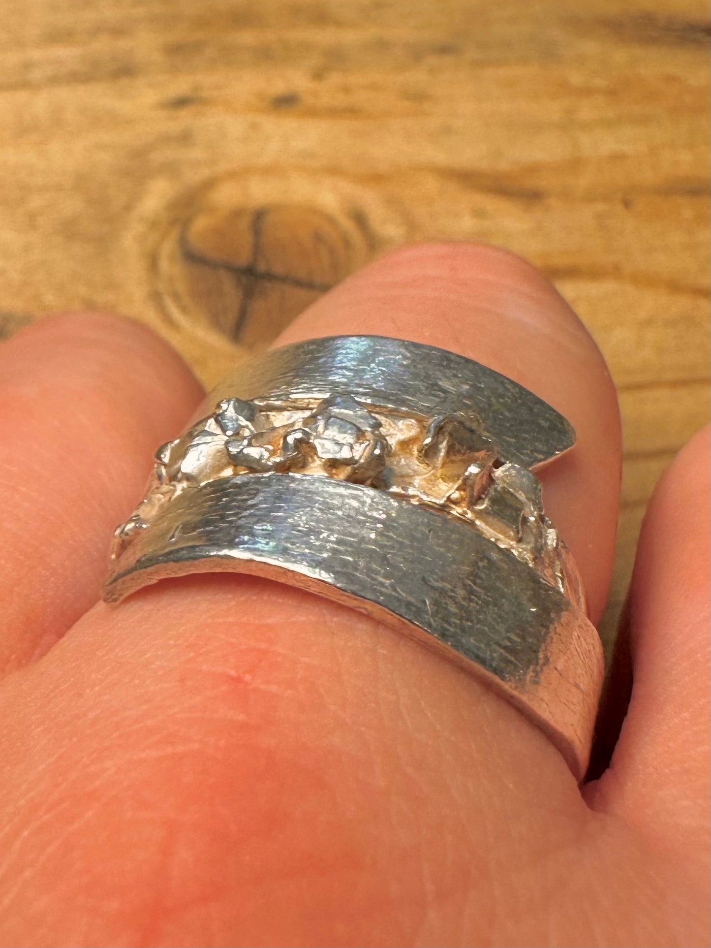 Handmade Textured Overlapping 925 Silver Size W Ring