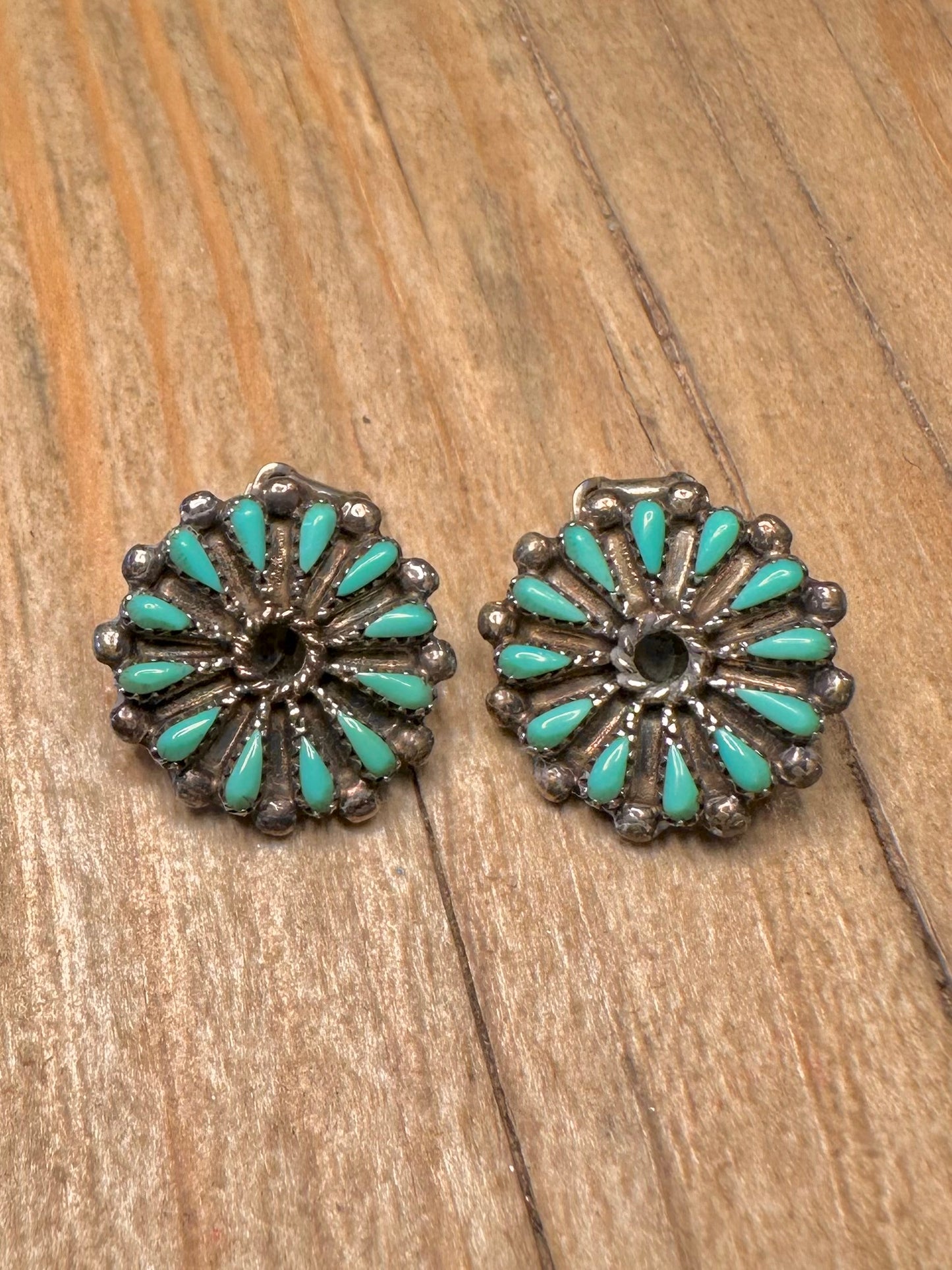 Vintage Turquoise Navajo Clip On 925 Sterling Silver Earrings