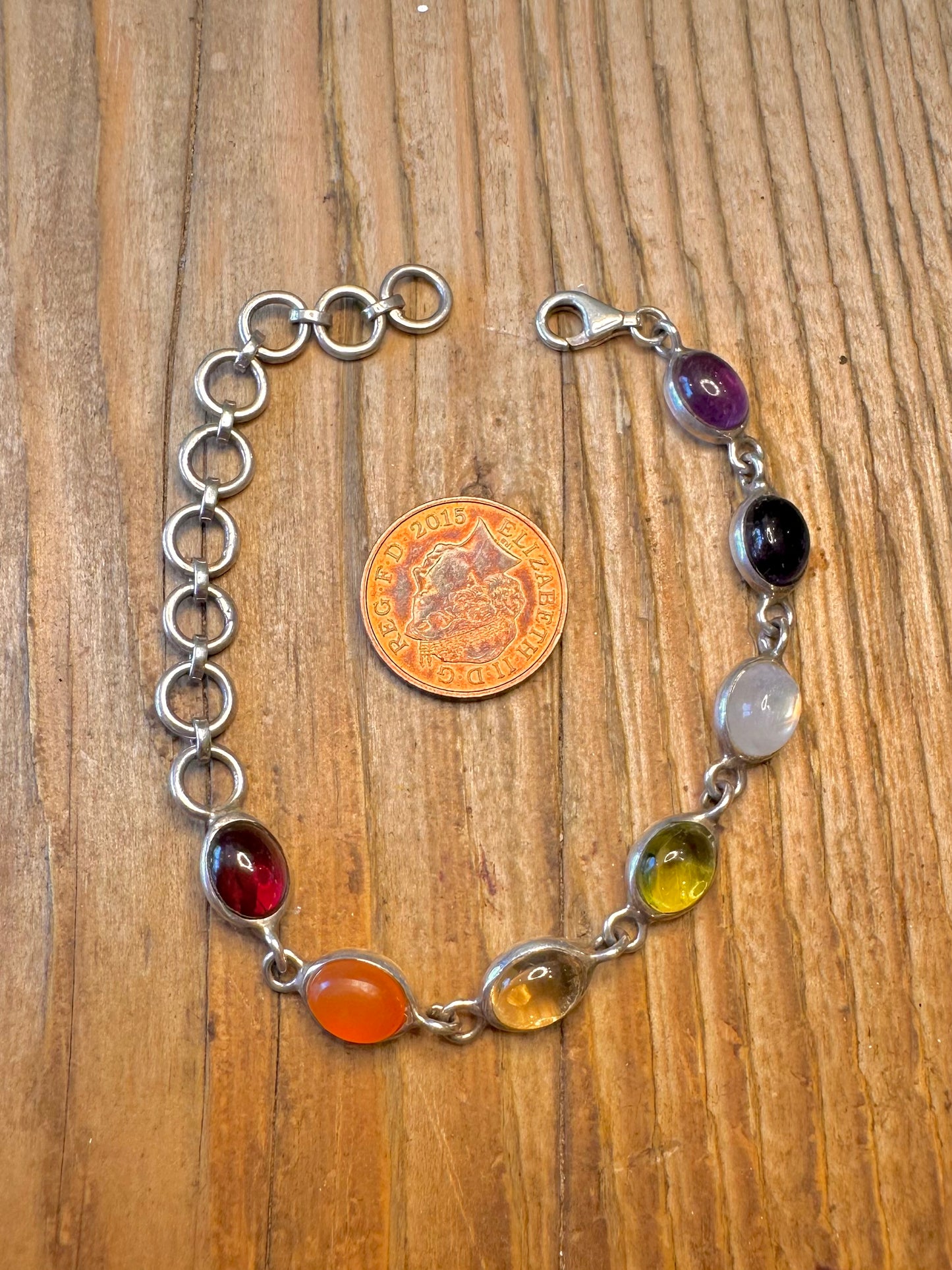 Multi Oval Gemstone 925 Sterling Silver 5 to 7.5 inch Bracelet