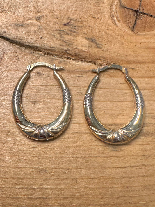 Vintage 9ct Bonded 925 Silver Hoop Earrings