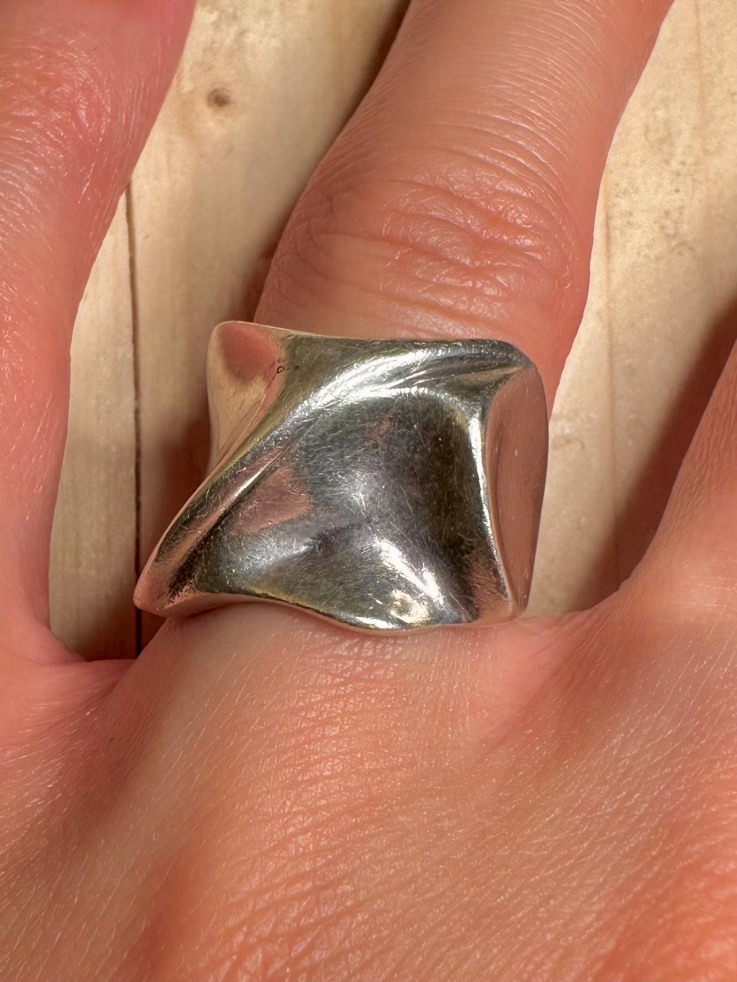 Abstract Modernist Chunky 925 Sterling Silver Size M Ring
