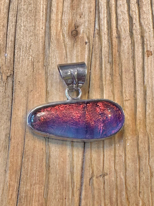 Dichroic Red and Purple Glass 925 Sterling Silver Pendant