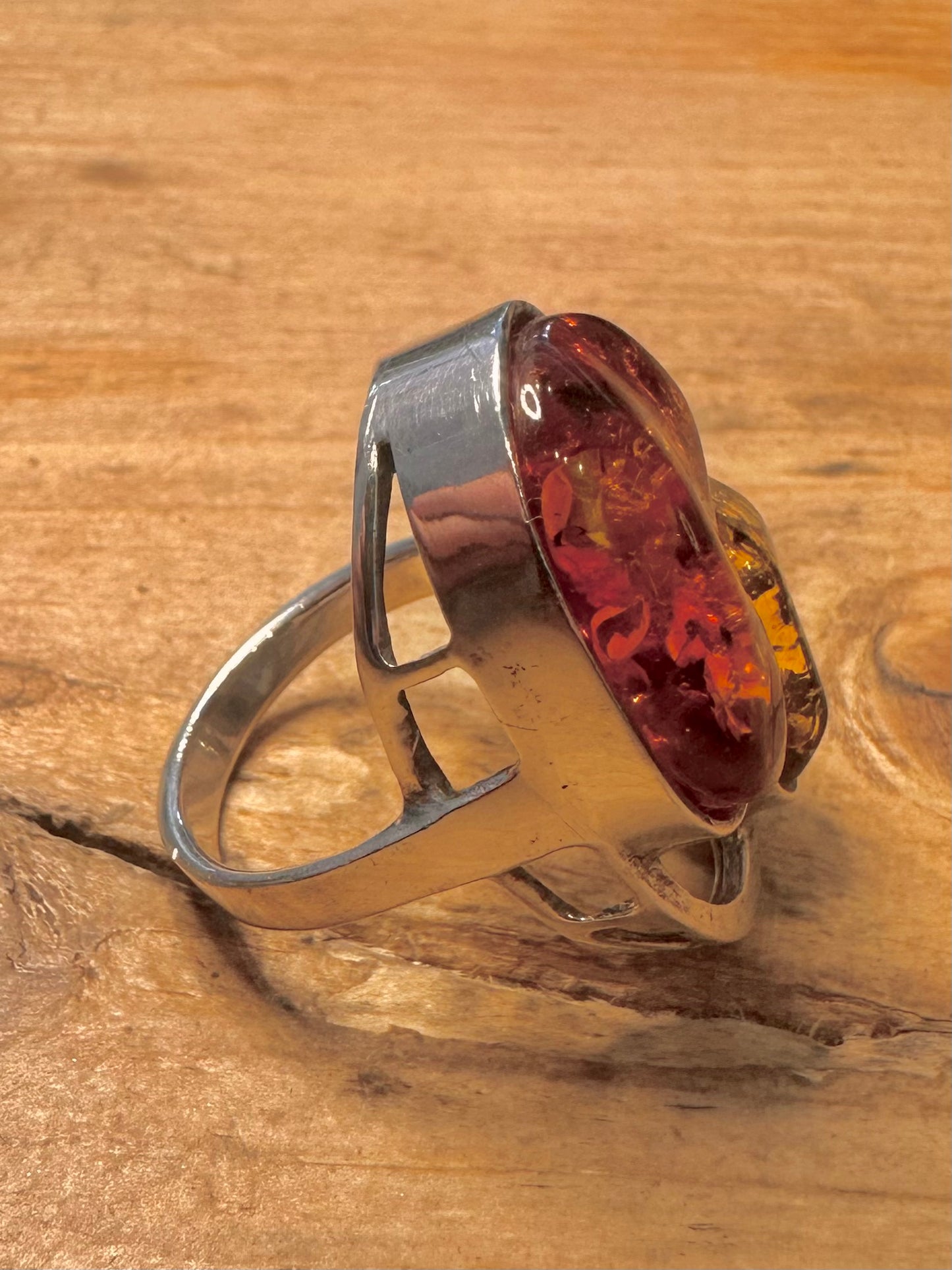 Abstract Chunky Amber 925 Silver Size S Ring