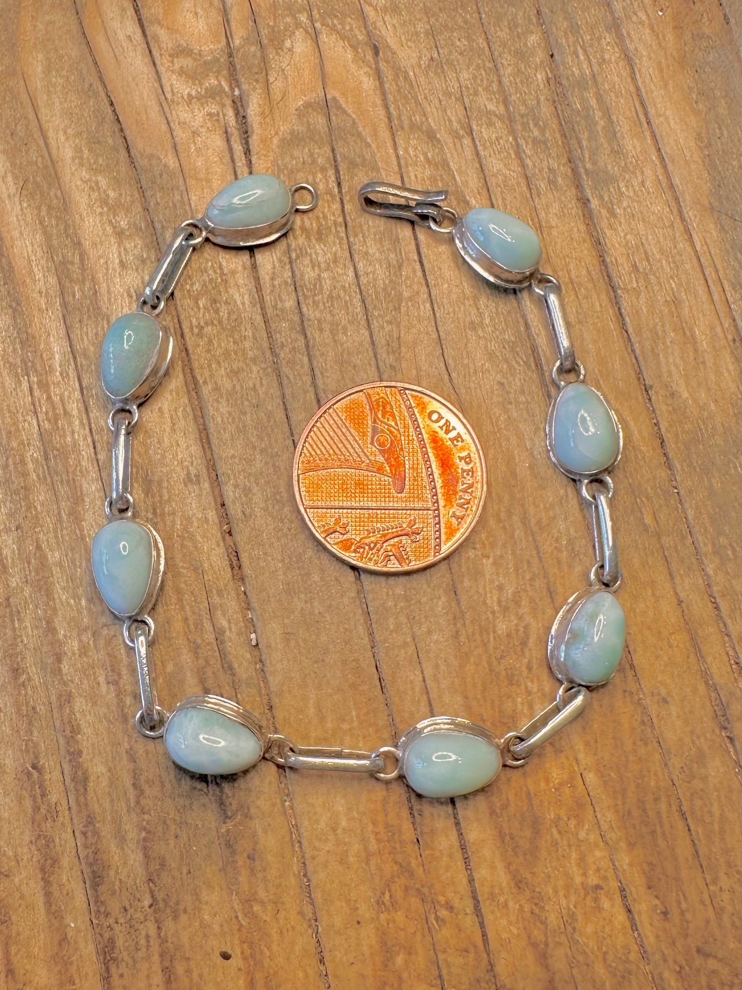 Larimar-Armband, Tropfenform, Hakenverschluss, 925 Sterling, 18,8 cm