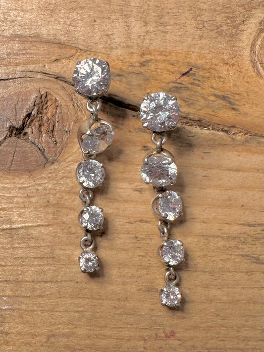 Vintage White CZ Dangle 925 Silver Earrings