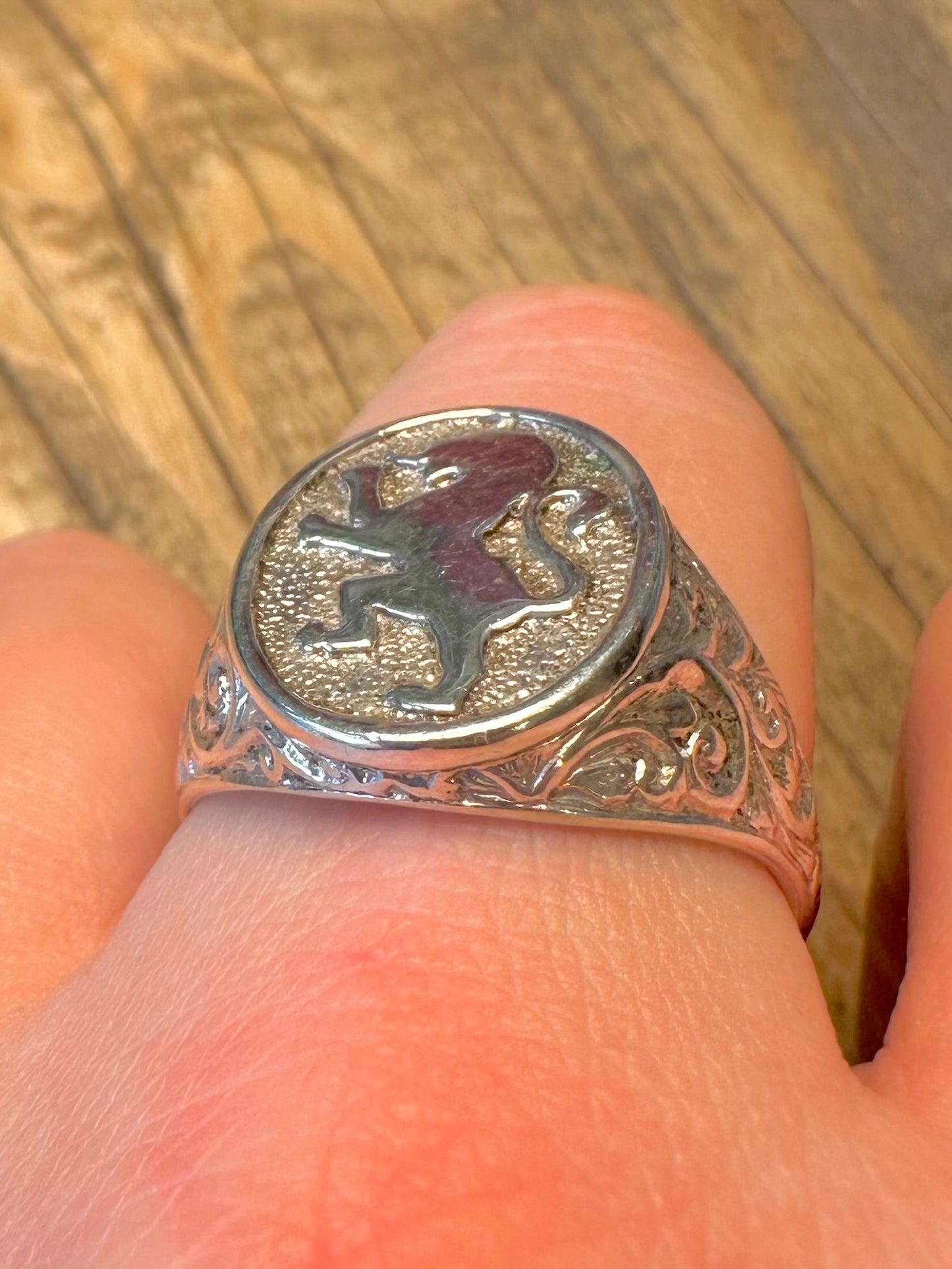 Lion Rampart Signet 925 Sterling Silver Size X Ring