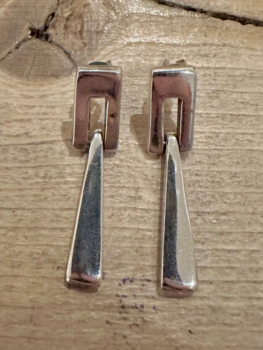 Modernist Abstract Dangle 925 Silver Earrings