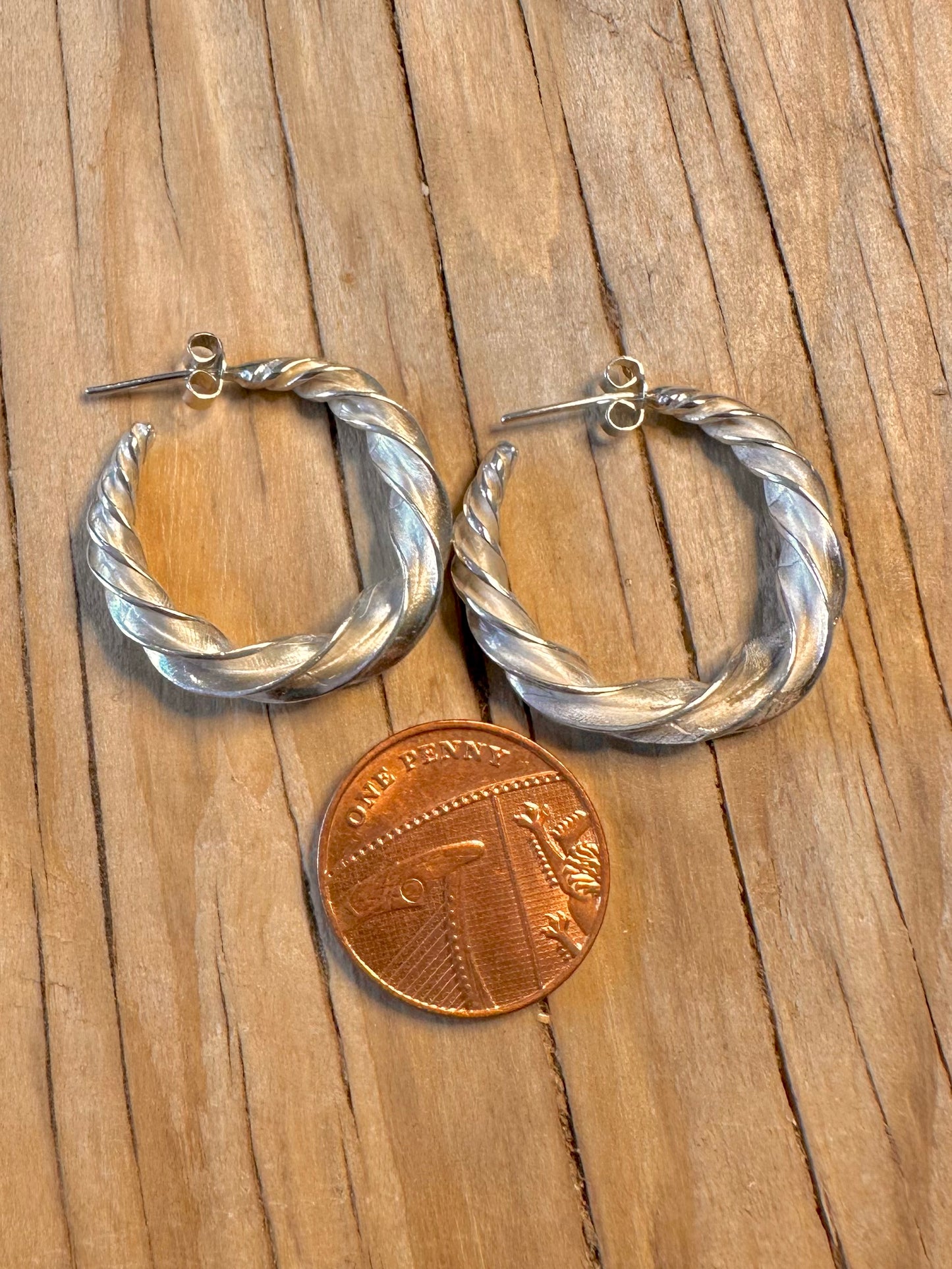 Modernist Chunky Twisted Hoops 925 Silver Earrings