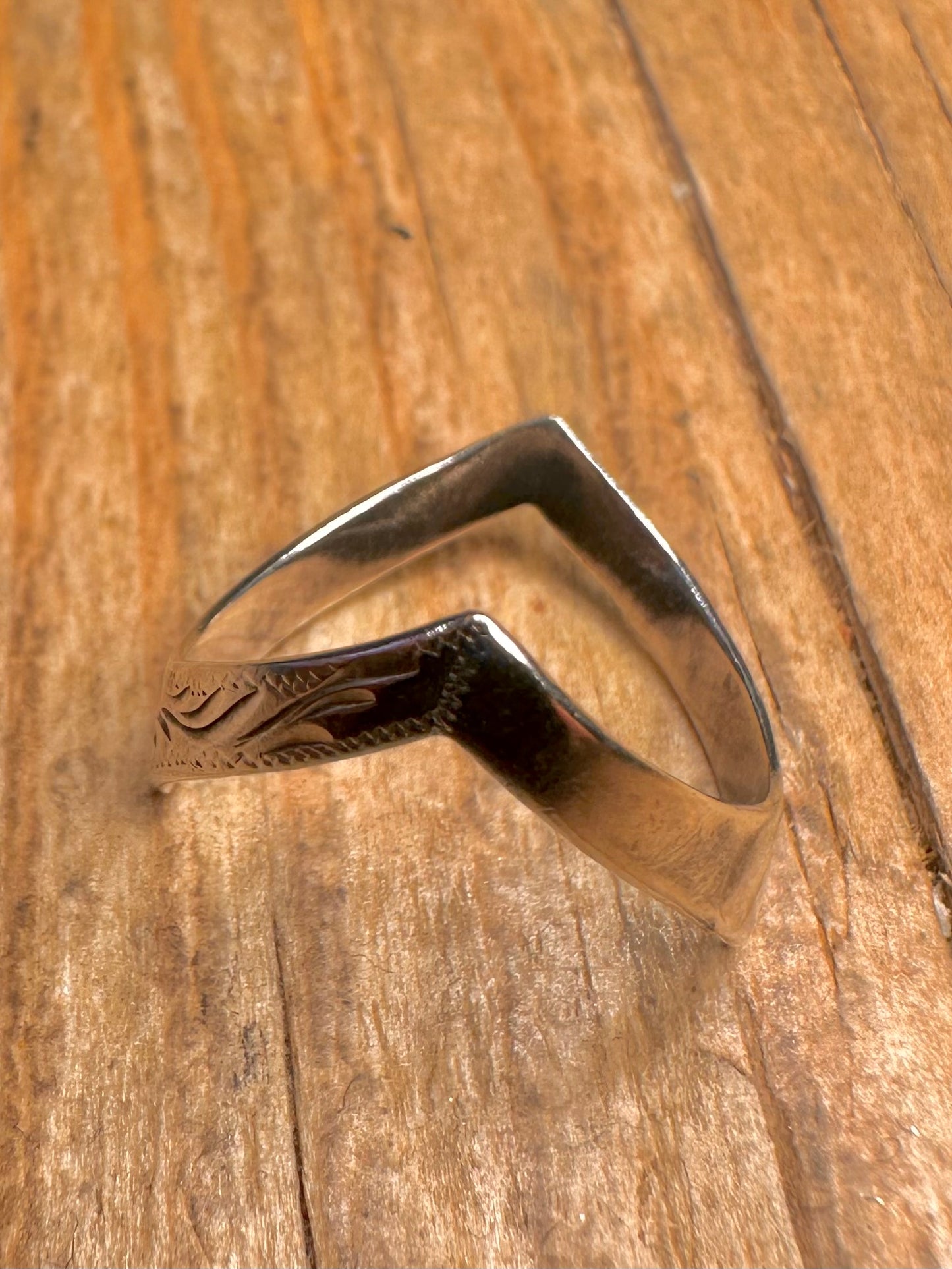 Vintage Engraved Wishbone 925 Sterling Silver Size P Ring