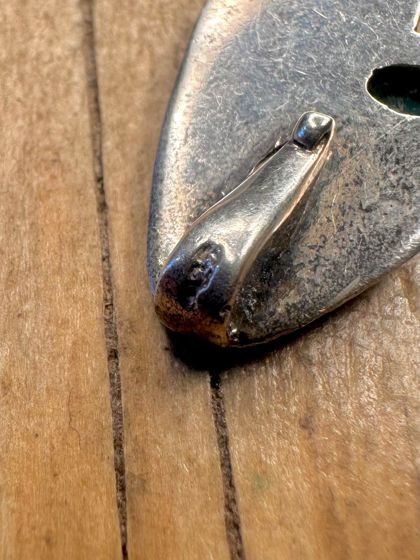 Vintage Navajo Turquoise Leaf 925 Sterling Silver Pendant