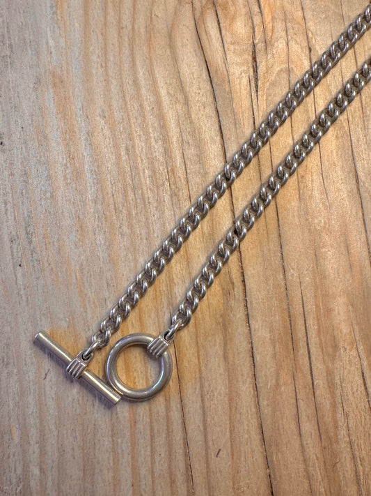 Vintage Curb Chain T Bar Clasp 925 Sterling Silver 18 inch Necklace