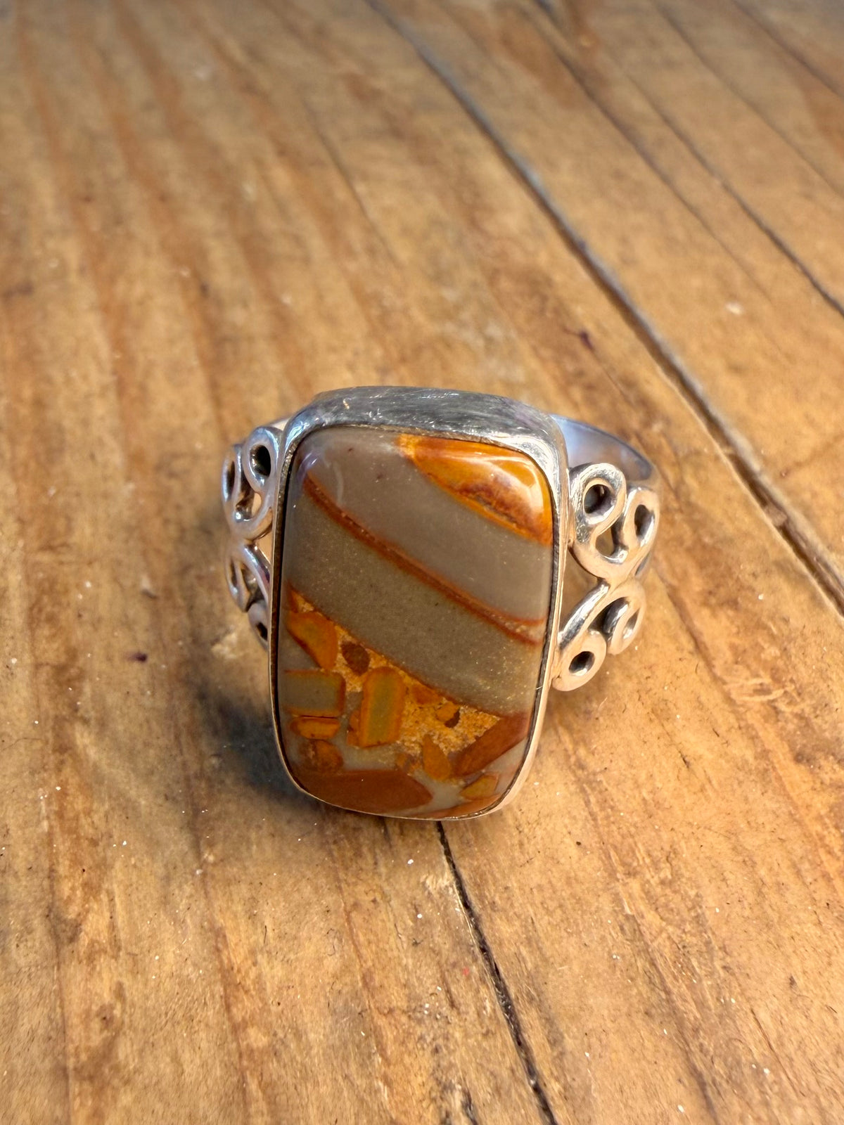 Rectangle Jasper 925 Sterling Silver Size N Ring