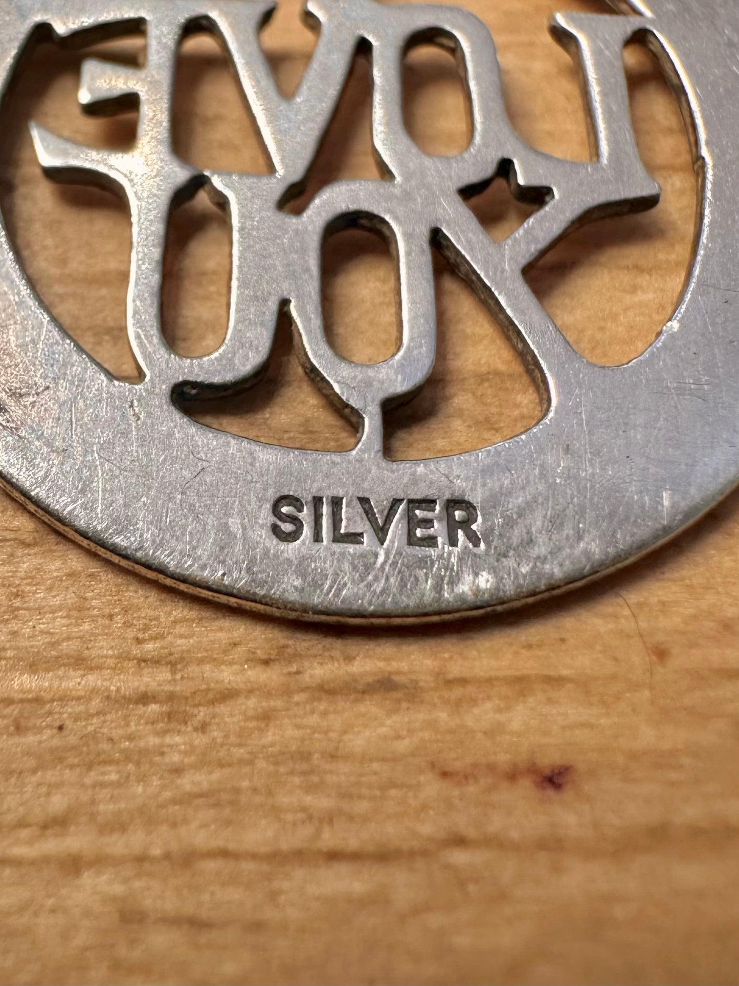 Vintage I Love You Textured 925 Silver Pendant
