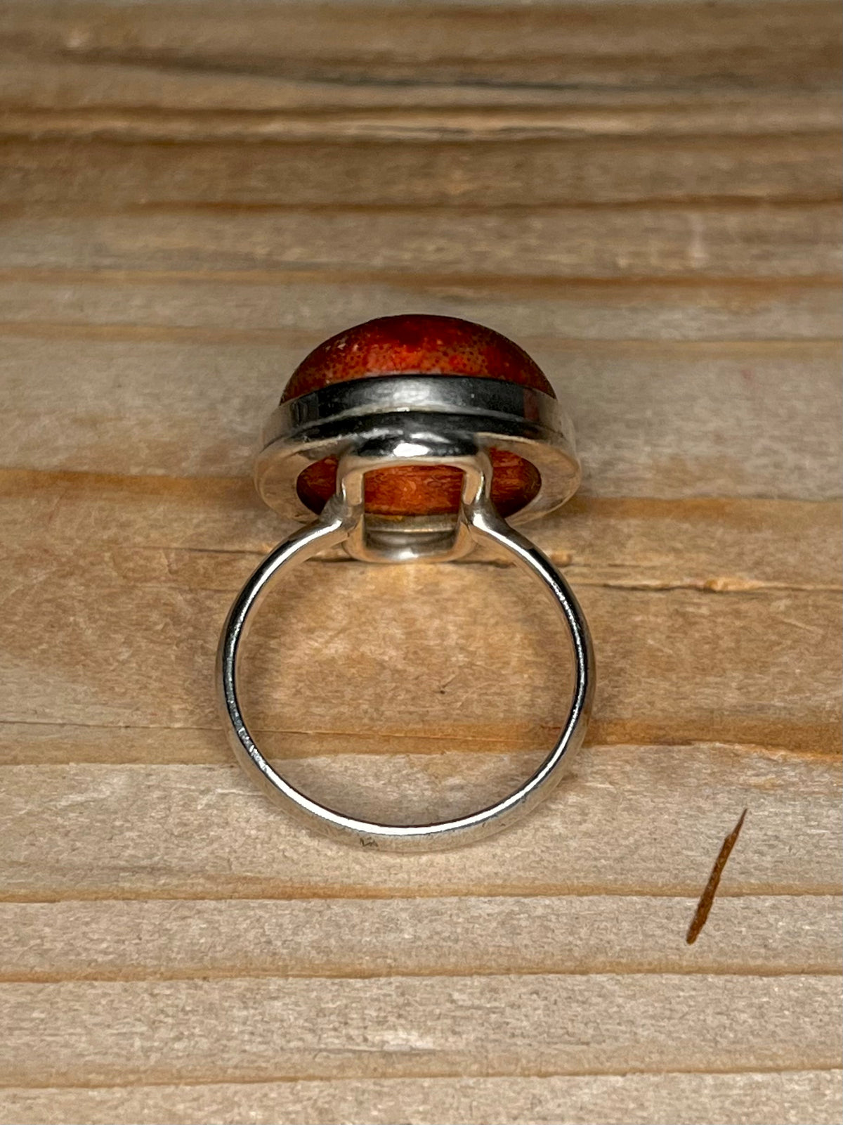 Oval Coral 925 Sterling Silver Size N Ring