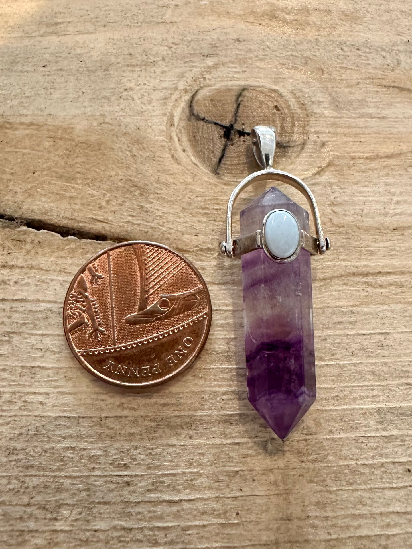 Vintage Fluorite and Opal 925 Silver Pendant