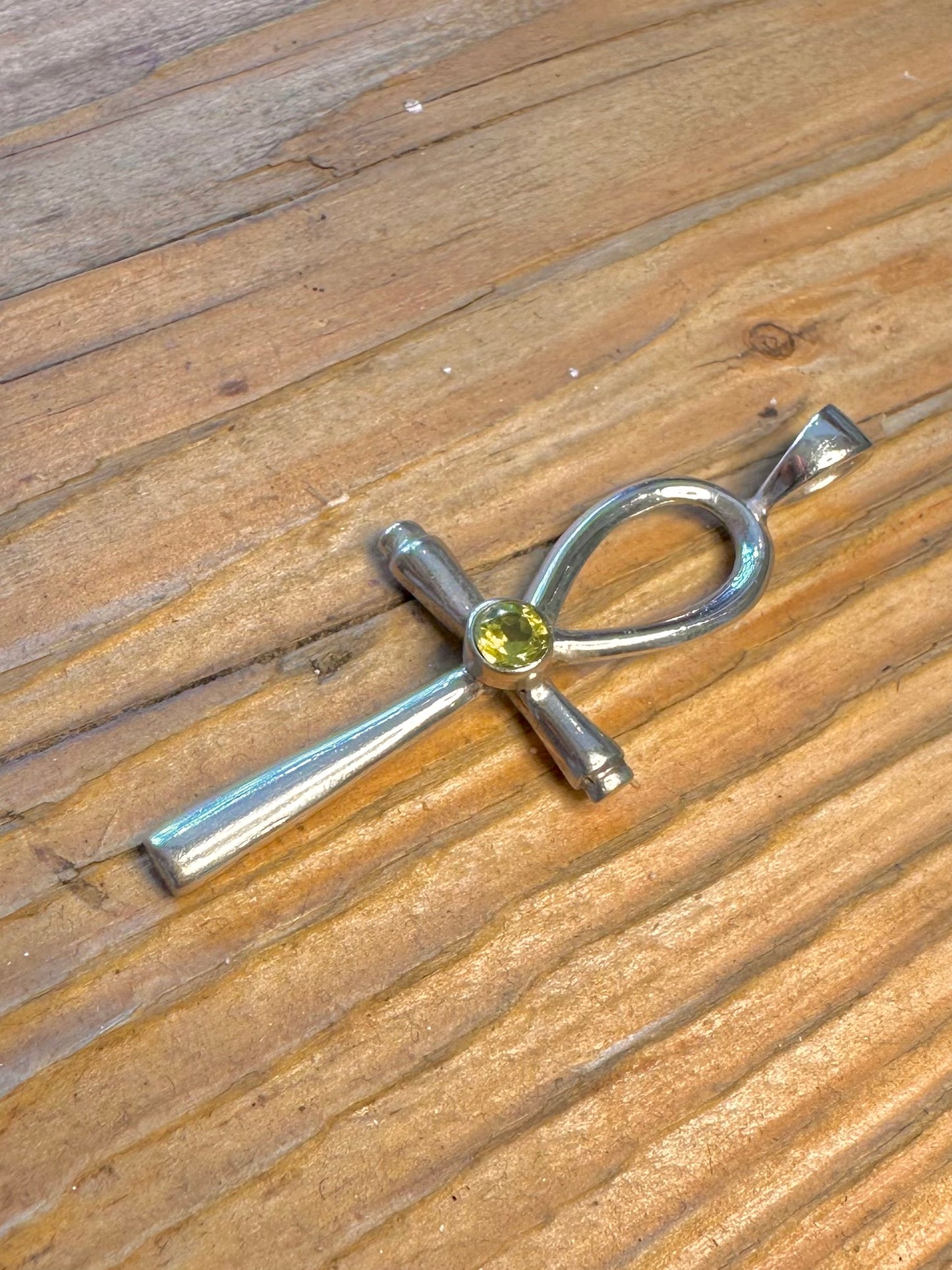 Ankh Green Stone 925 Sterling Silver Pendant