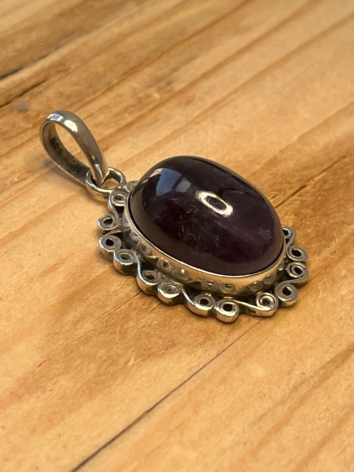 Large Ornate Dark Amethyst 925 Sterling Silver Pendant