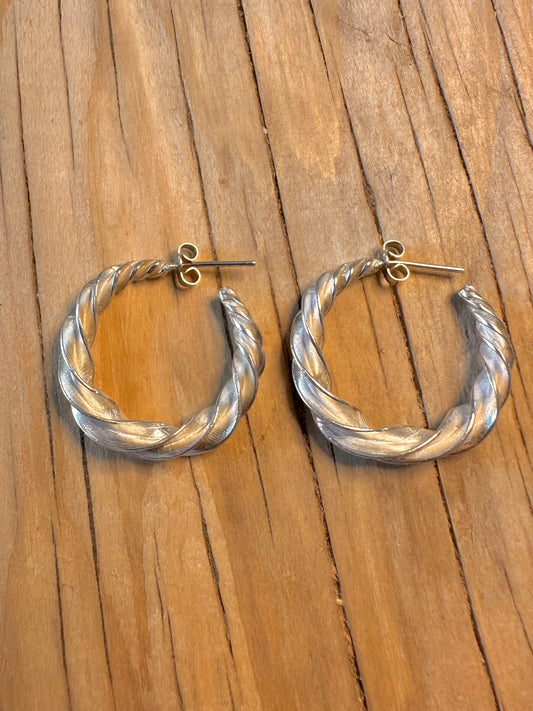 Modernist Chunky Twisted Hoops 925 Silver Earrings