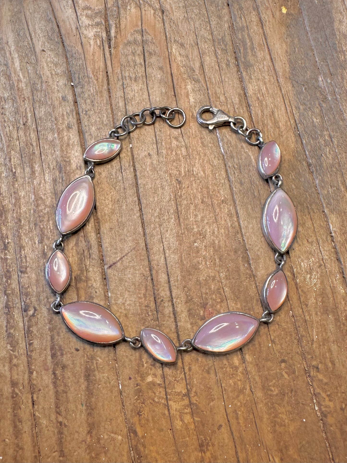 Mother of Pearl Pink 925 Sterling Silver 6.8 to 7.5 inch Bracelet