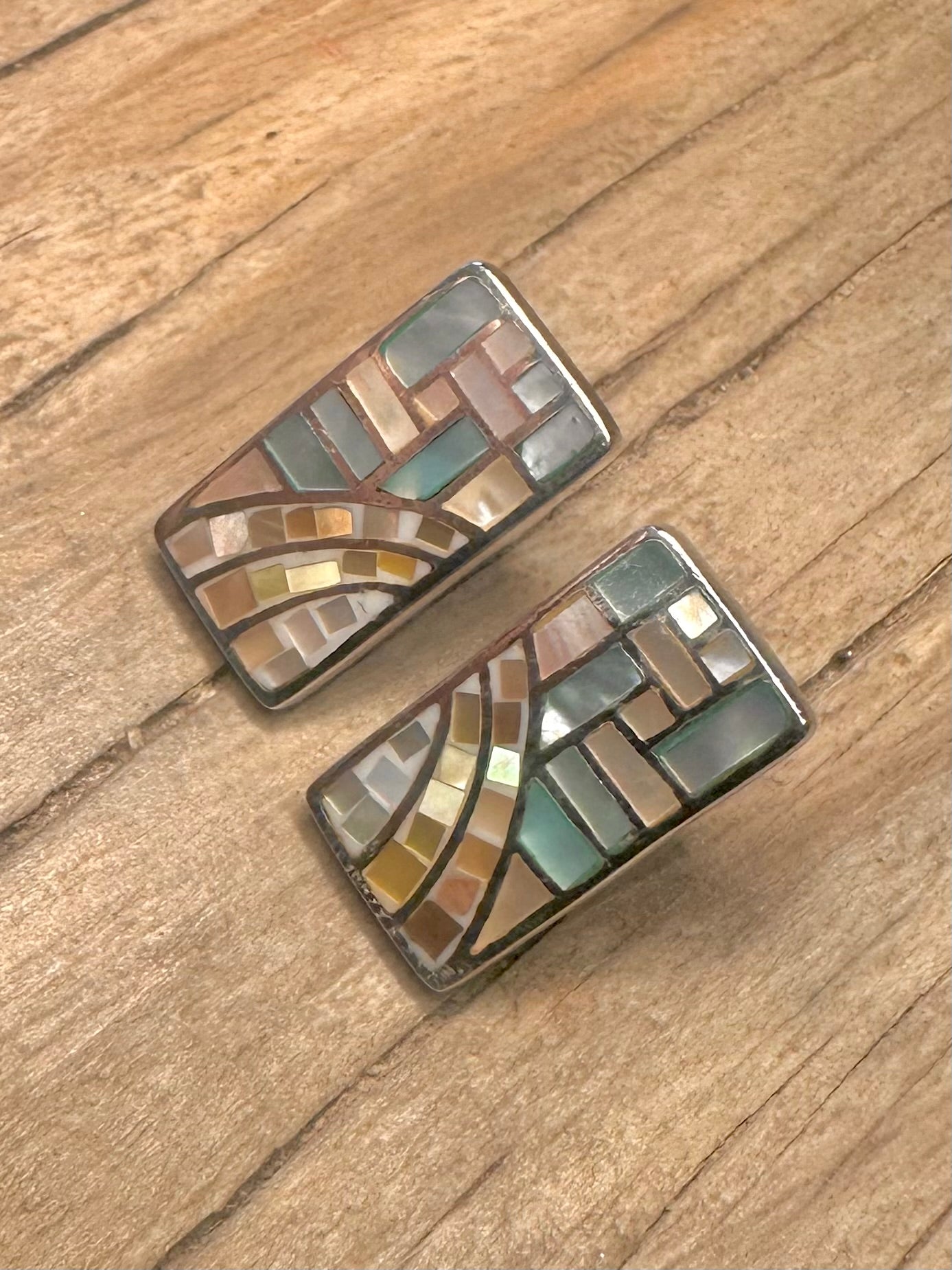 Modern Coloured Mother of Pearl Rectangle 925 Sterling Silver Earrings