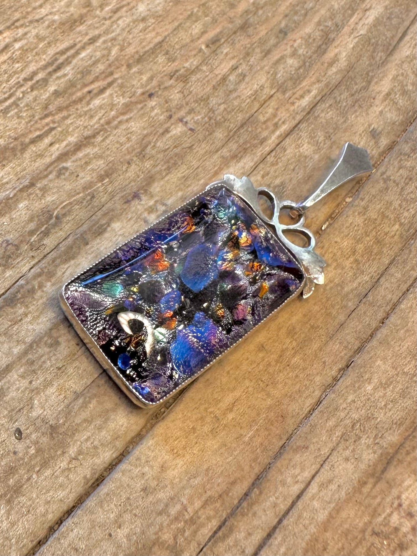Vintage Thomas Mott Butterfly Glass 925 Sterling Silver Pendant