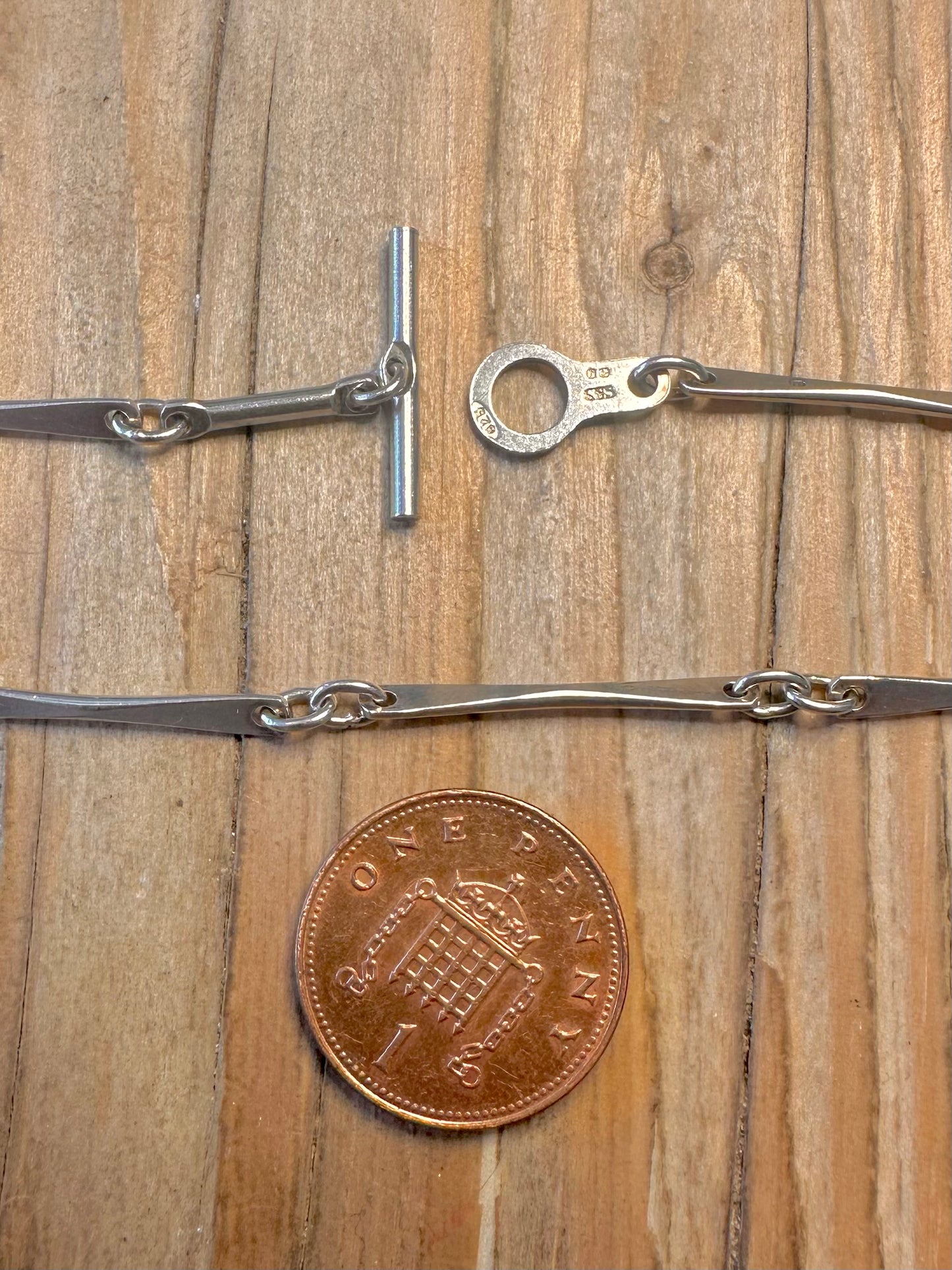 Vintage 1978 Unique Abstract Bar Link T Bar 925 Sterling Silver 30 inch Necklace