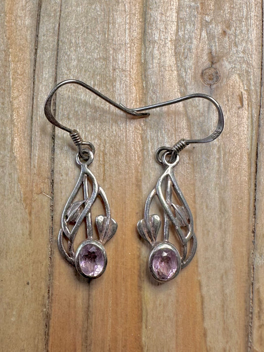 Vintage Amethyst Floral 925 Sterling Silver Earrings