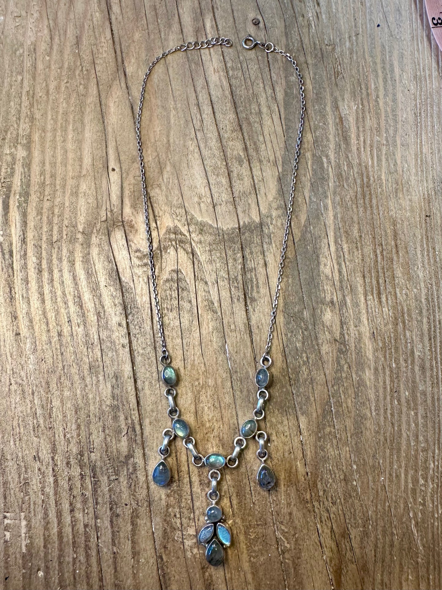 Labradorit Mehrfach-Tropfen-Kabelkette 925 Sterling Silber 38 bis 41 cm Halskette
