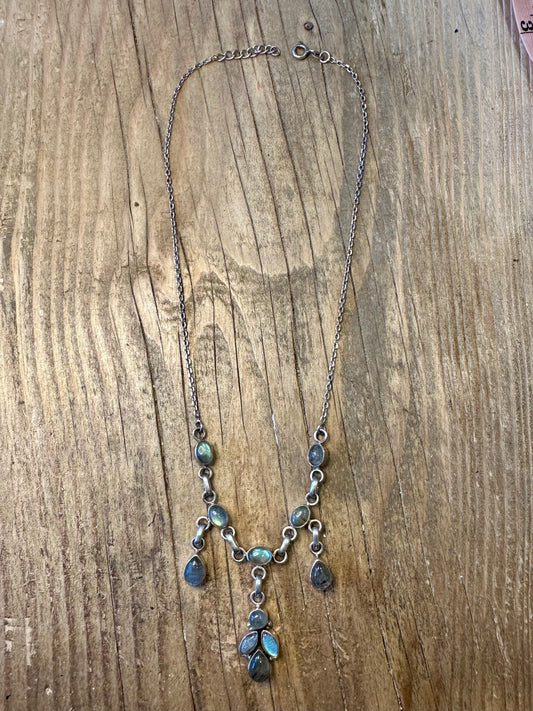 Labradorit Mehrfach-Tropfen-Kabelkette 925 Sterling Silber 38 bis 41 cm Halskette