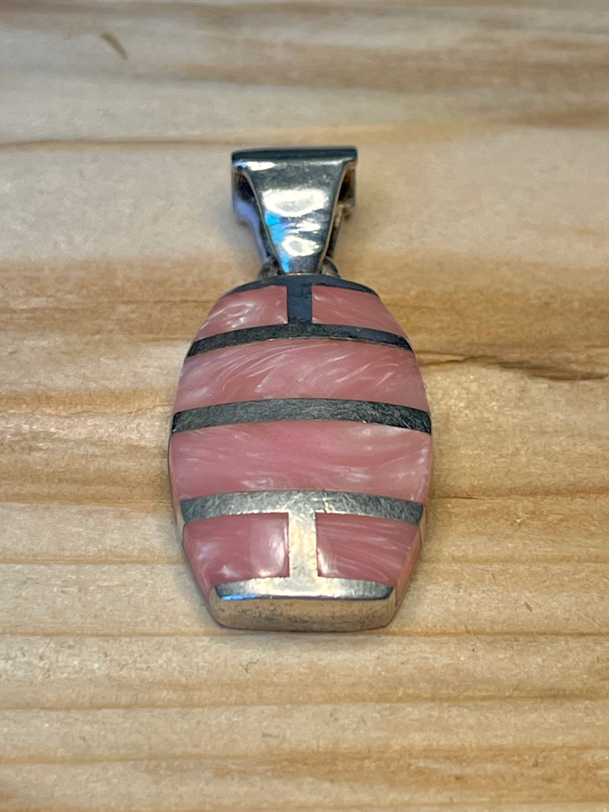 Pink Mother of Pearl Inlay 925 Sterling Silver Pendant