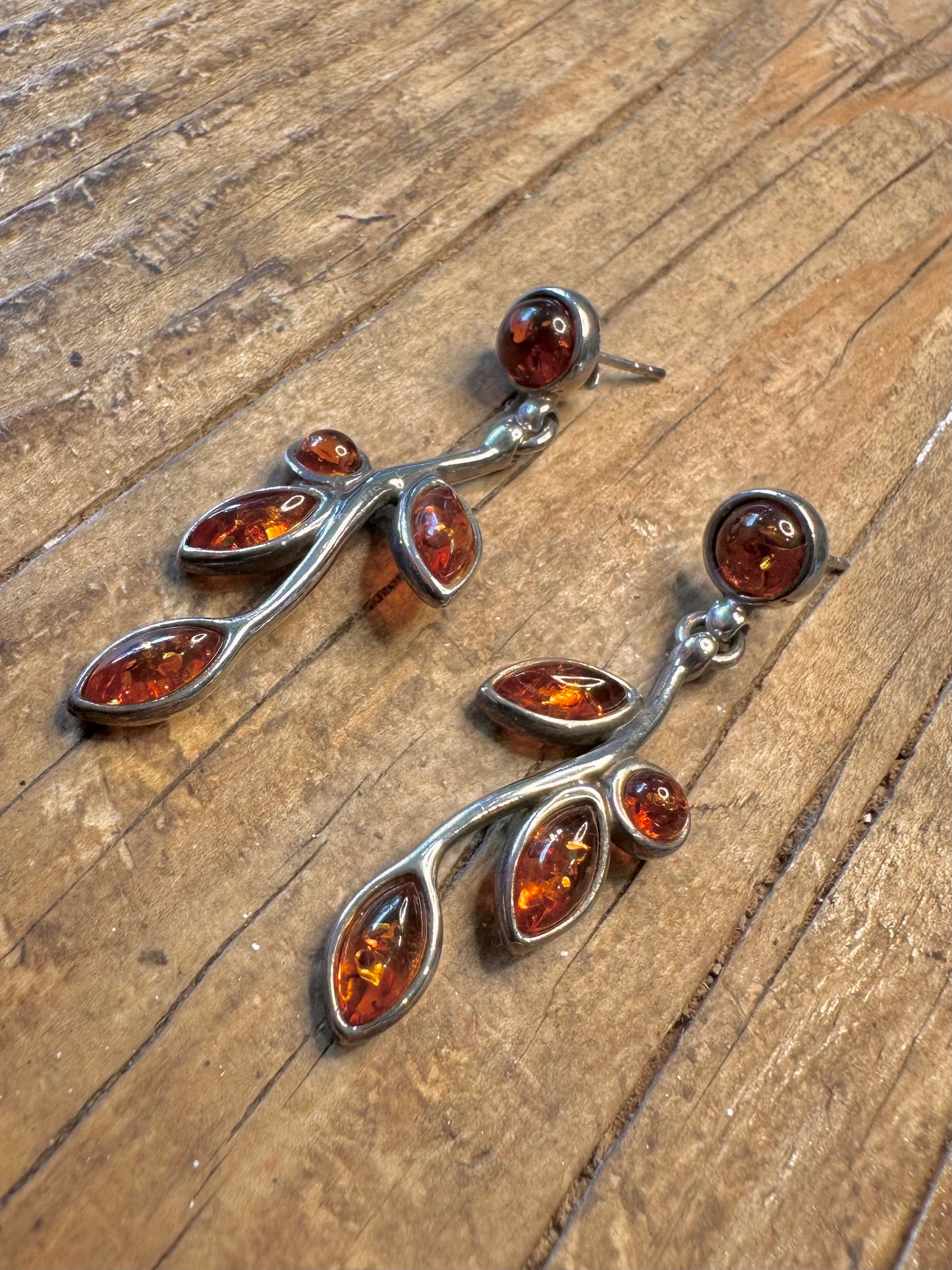 Amber Branch Leaf Maker JK 925 Sterling Silver Earrings