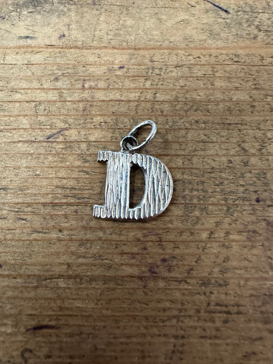 Vintage Letter D Textured 925 Silver Pendant