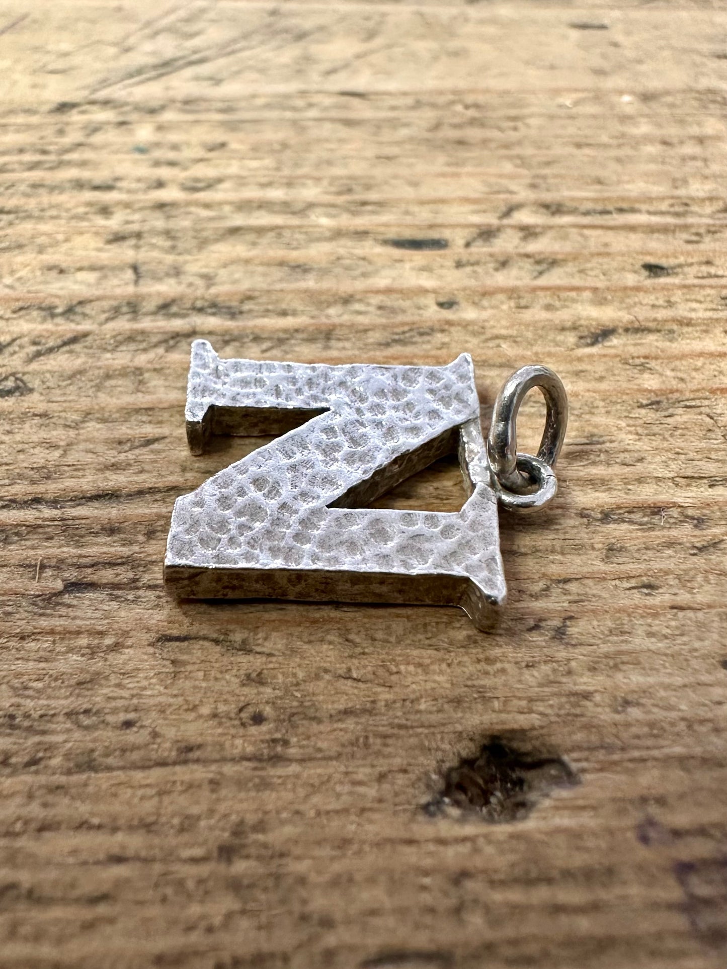 Vintage Textured Letter N Silver Pendant