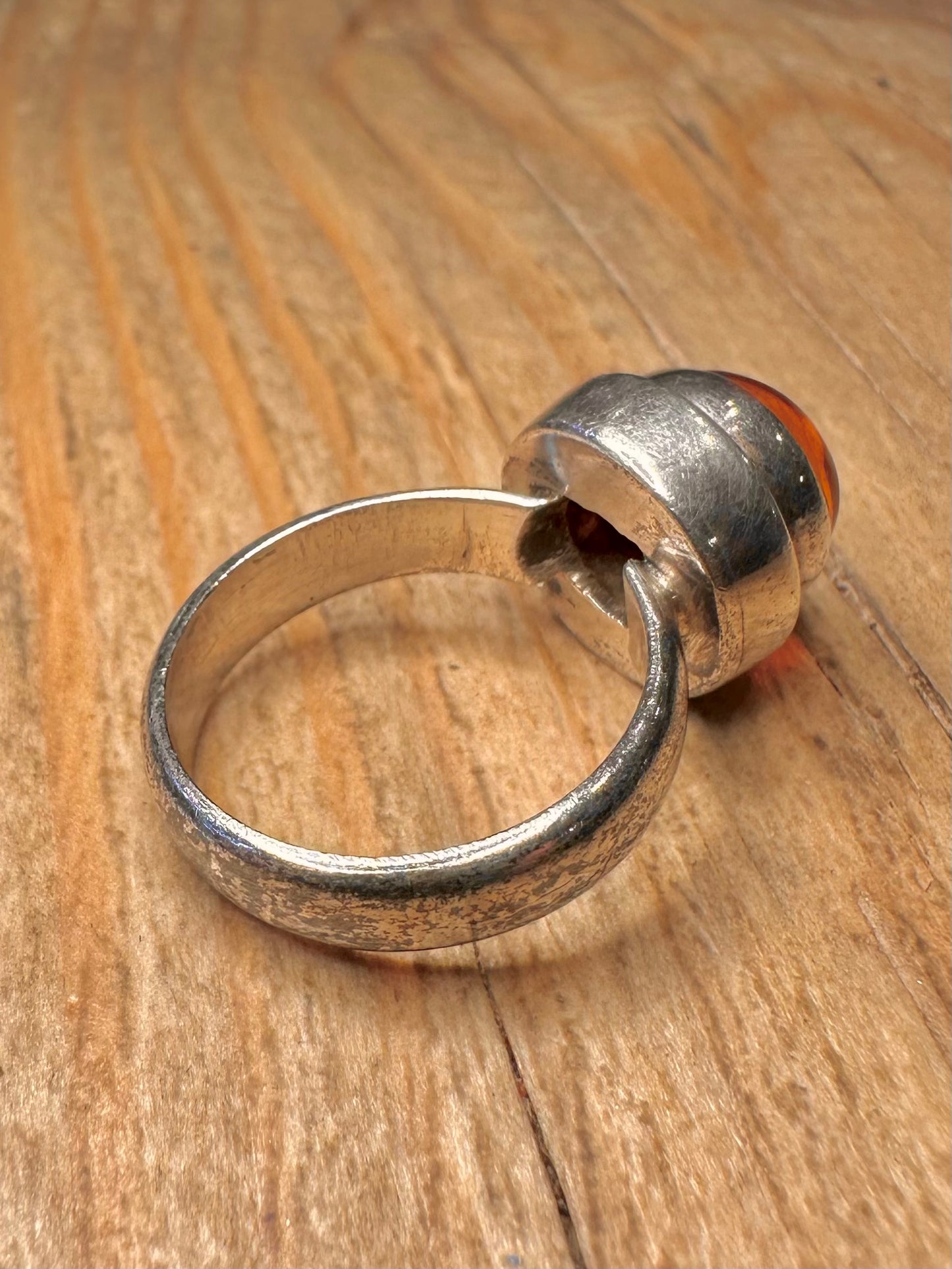 Vintage Amber Circle 925 Sterling Silver Size N Ring