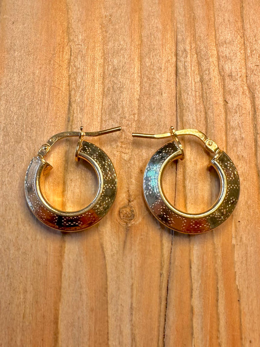 Modern Textured Hoops Italy Gold on 925 Sterling Silver Earrings