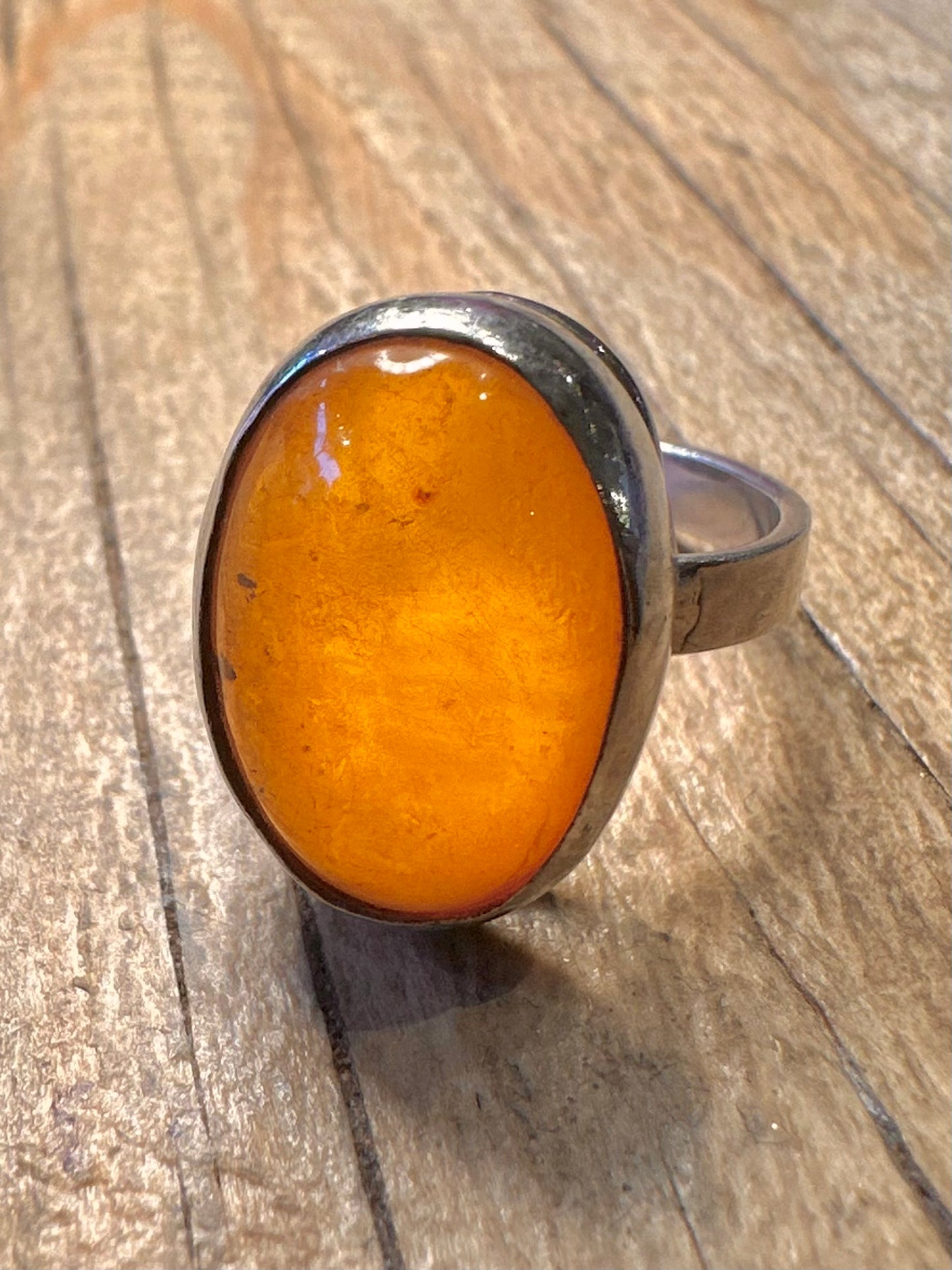Vintage Oval Amber 925 Sterling Silver Size P Ring