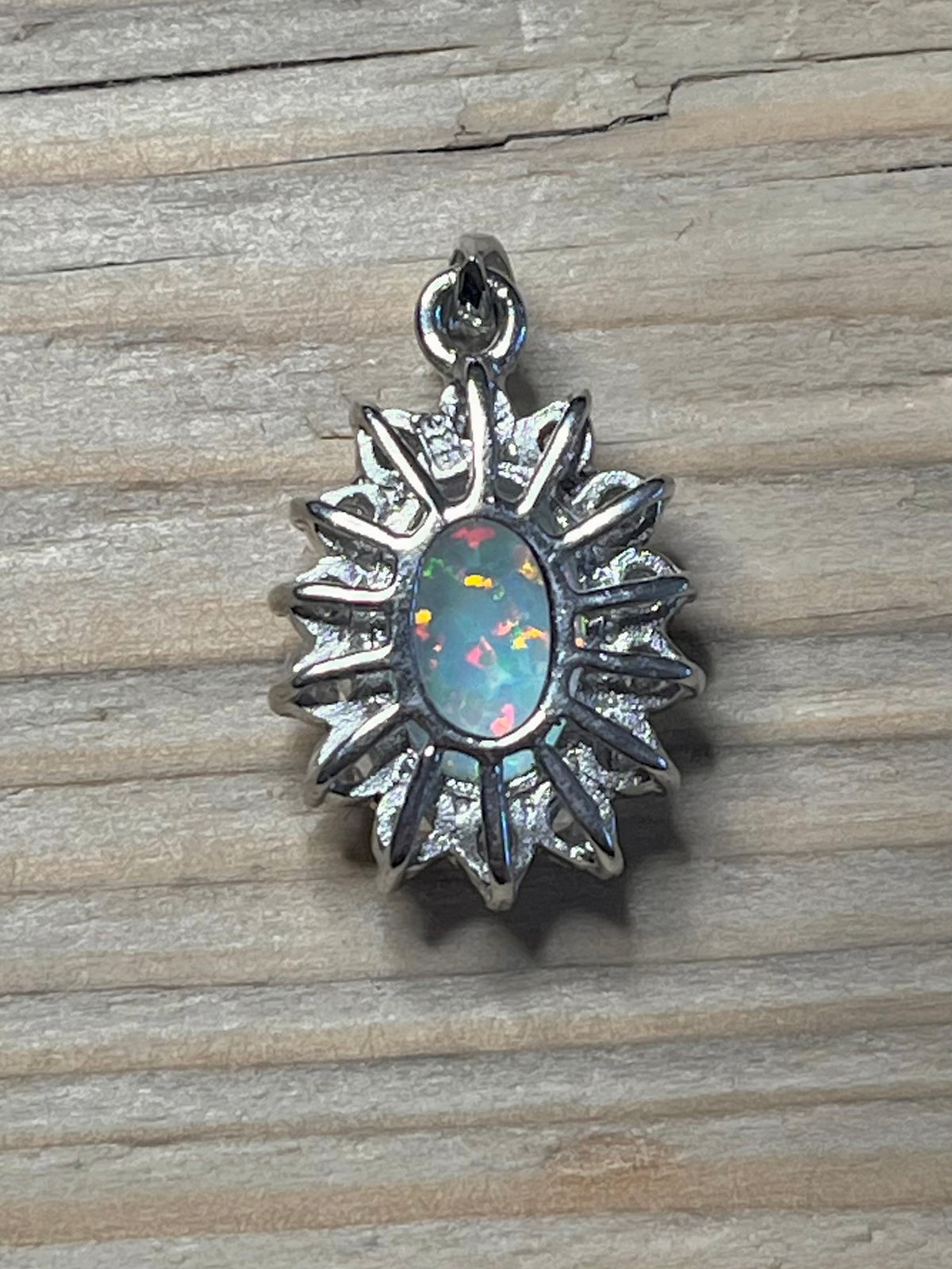 Oval Opal and White CZ 925 Sterling Silver Pendant